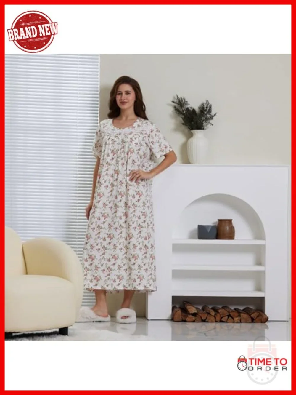 Women's 100% Cotton Short Sleeve Nightgown - Loose Fit Ladies Nightdress